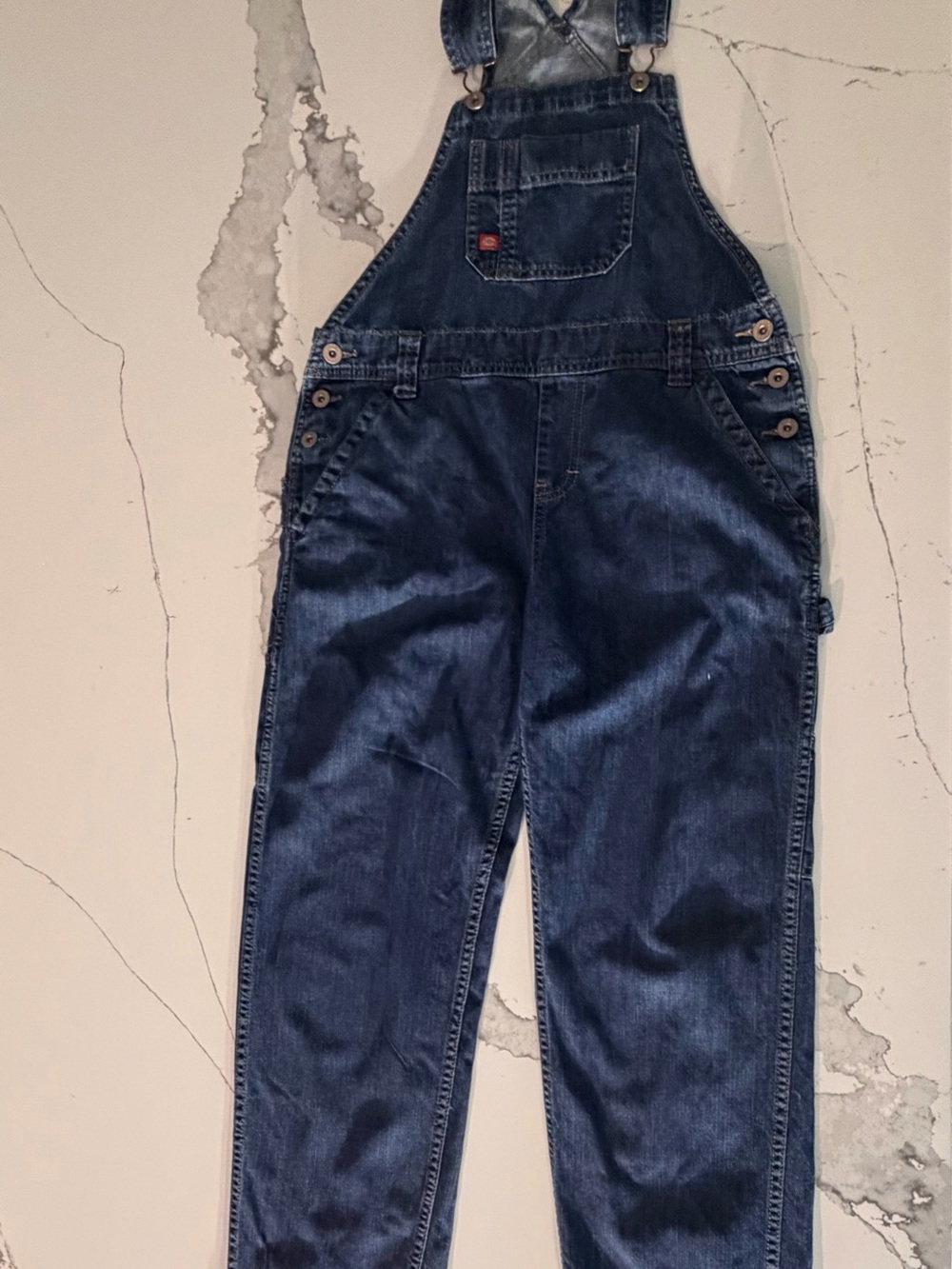 Dickies Blue Denim Bib Overalls Carpenter Workwear Embroidered star Vintage